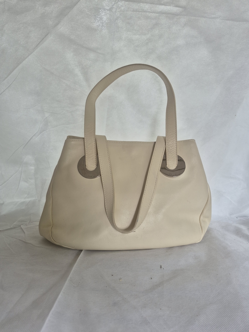 Furla Soft Cream Leather Tote with Round Metal Rings